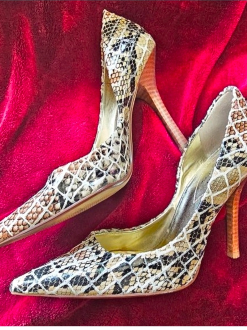 Guess Snake-Print Pointed Toe Pumps in Neutral Tones-size 9.5
